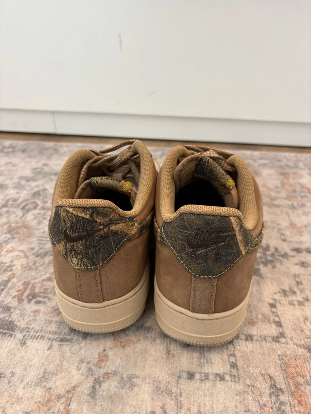 Nike Low-Top Sneakers in Brown & Tan with Patterned Swoosh